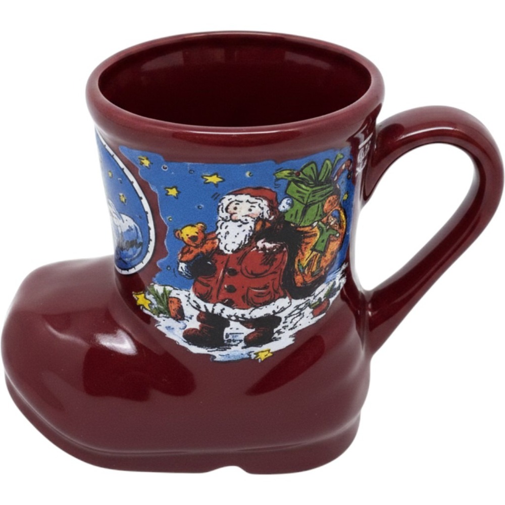Vintage Frohe Weihnachten Santa Boot Mug Red Ceramic Christmas Gluhwein Cup 0.2L